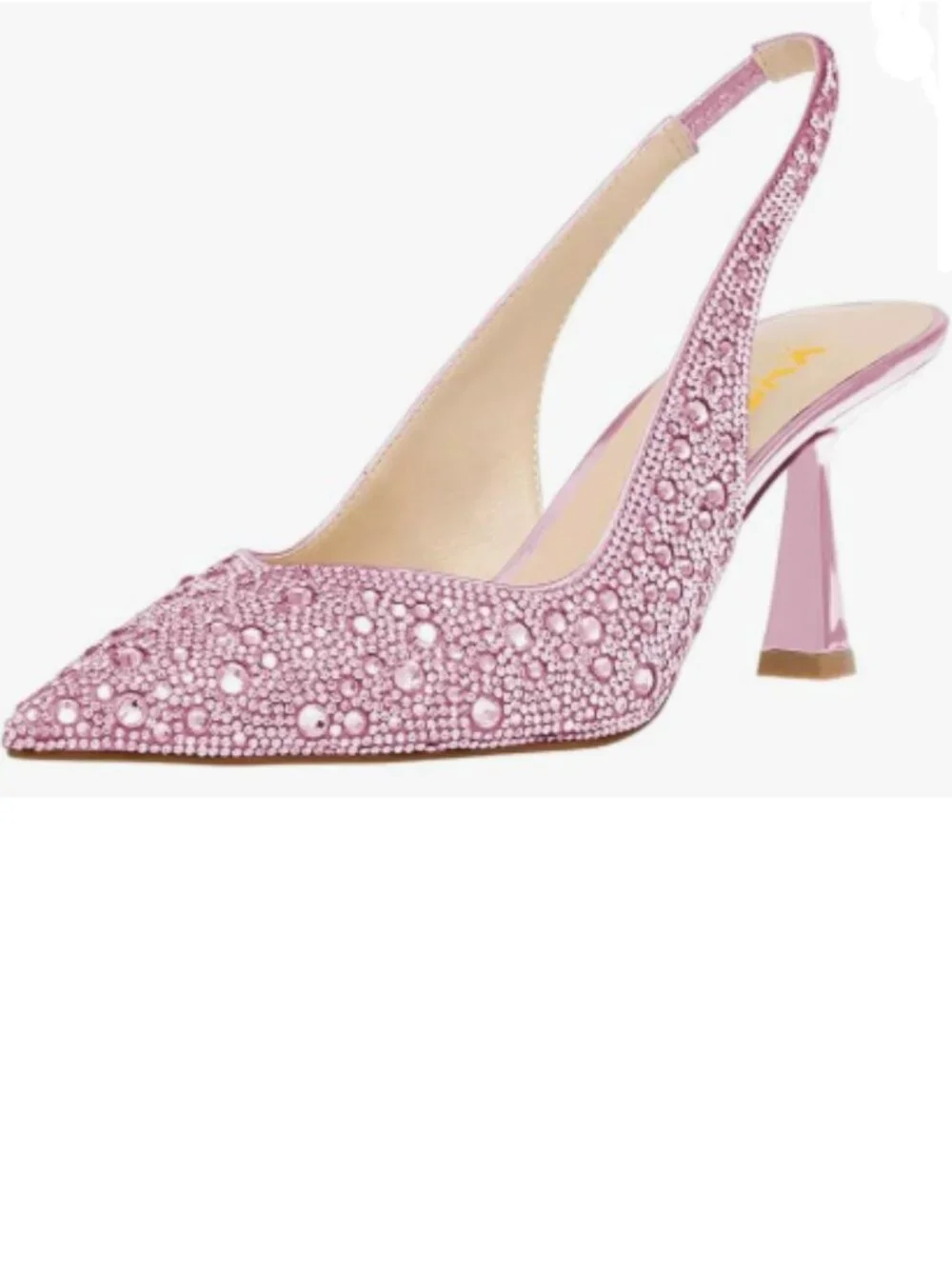 XYD Pink Sparkly Rhinestones Slingback Sandals Pointy Toe Pull On High Heel Pump
